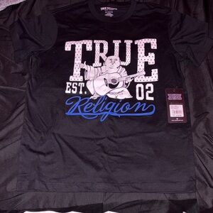 True Religion Black Tee with Blue Graphic